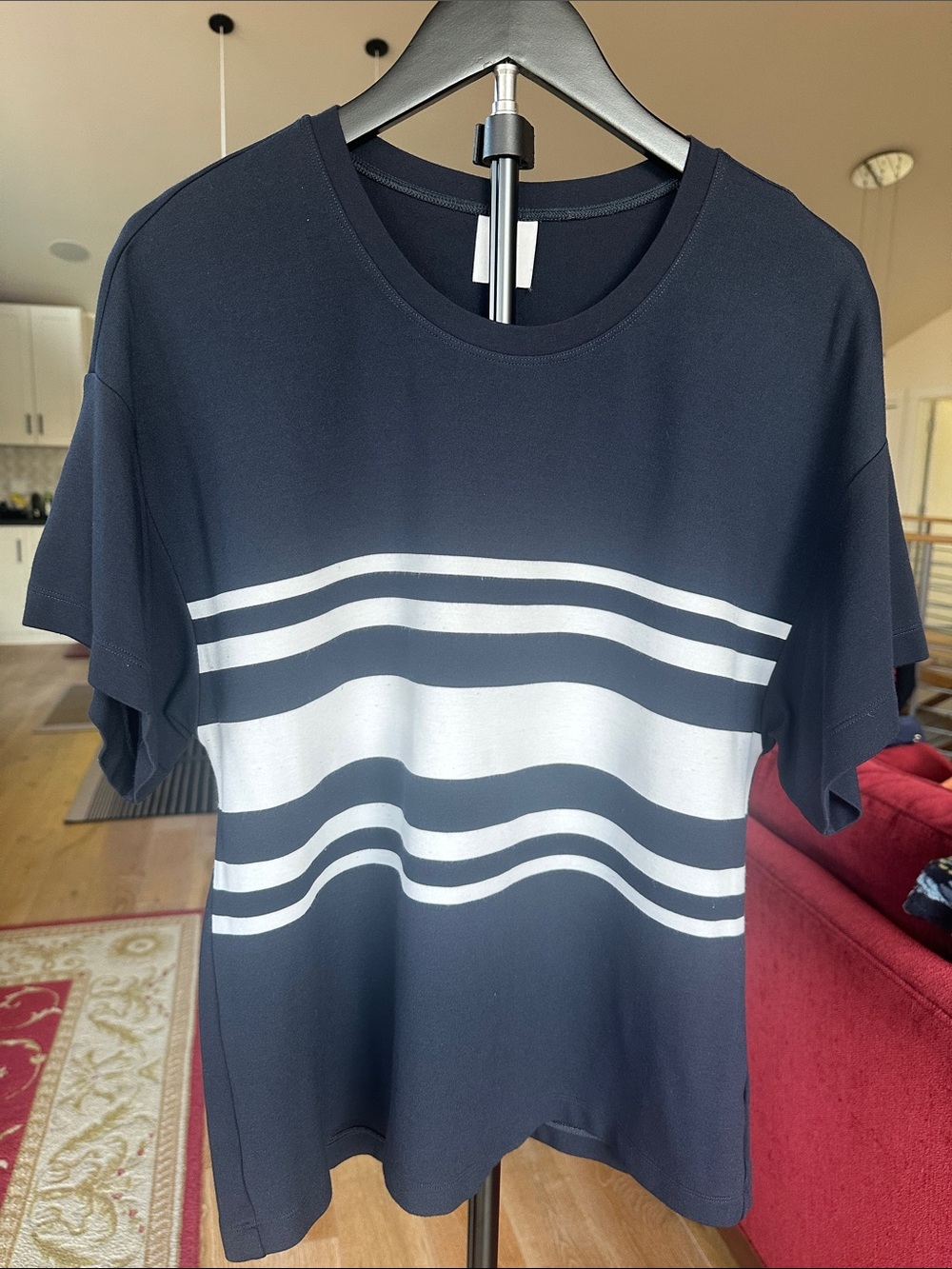 CAbi Navy Catamaran Short-Sleeve Tee with White Horizontal Stripes